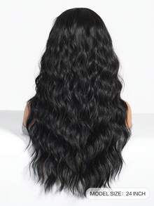 Lange gewellte Perücke mit Pony für Frauen, schwarze Perücke mit 24 Zoll langen lockigen Haaren, natürlich aussehende synthetische Perücke für Mädchen zur täglichen Verwendung oder für Partys und Cosplay