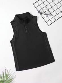 Parte superior de malla sin mangas de mujer con cuello alto y media cremallera, camisa deportiva transpirable para fitness, yoga y tenis