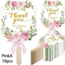 10/20 piezas Artículos de fiesta de bodas, Suministros decorativos, Abanicos para ceremonia de graduación y celebración, Gracias por celebrar con nosotros, Abanicos plegables de mano, Regalos de boda bohemios para la novia y damas de honor, Baile, Abanicos de boda con elegante patrón floral de rosa con mango de madera y cintas, Para uso de los invitados, Accesorios de decoración