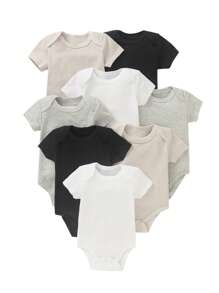 Body para bebê de cor sólida com 8 peças/pacote, design simples para bebês