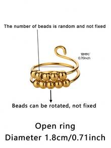 1 件精致旋转珠戒指，女士适用，缓解焦虑珠戒指，旋转戒指，减压戒指，魅力珠宝时尚配饰 - 旋轉串珠戒指 - 查看 20