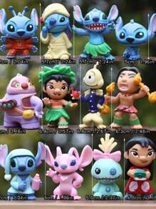 Disney 12 piezas de figuras de Stitch de Disney, adornos de escritorio para interiores, decoraciones exquisitas para dormitorio y automóvil, adecuados para regalos de cumpleaños y fiestas