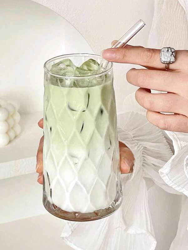 1 peça, copo de vidro com padrão de diamante de 480 ml, copo de água estético, copo alto para sucos para bebidas de verão, copo transparente para bebidas, copos elegantes para café gelado, chá com leite, copos para coquetéis, presente exclusivo para adultos, mulheres, amigos, bar em casa, festa, material de volta às aulas