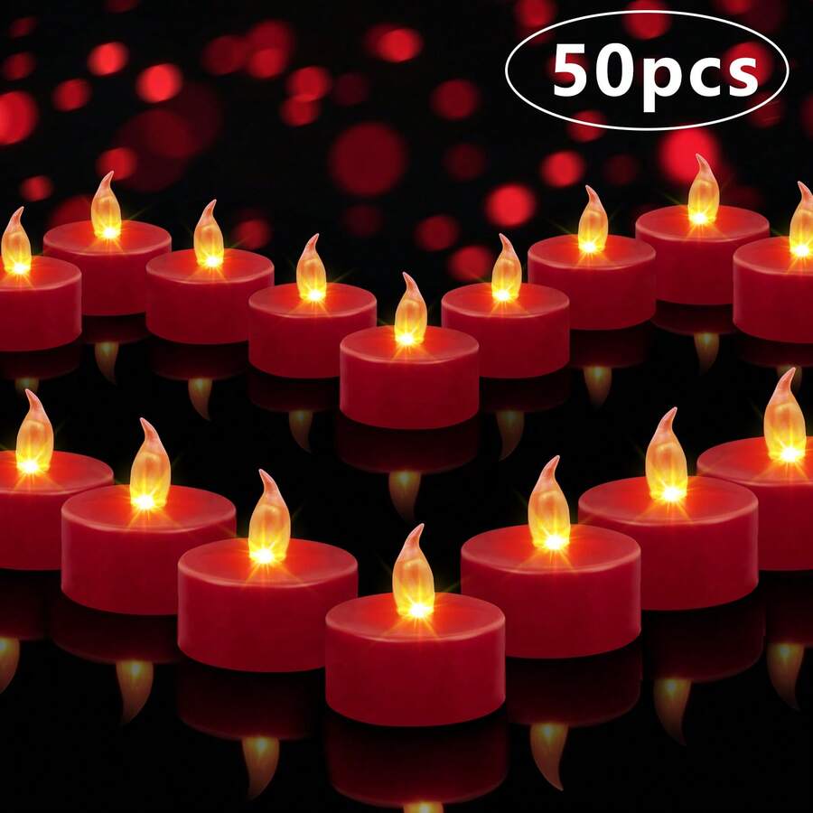 50 Pack Red Flameless LED Tea Lights - Battery Operated Flickering Candles For Halloween, Christmas, Weddings & Parties (No Flame No Smoke) - 紅色 - 查看 1