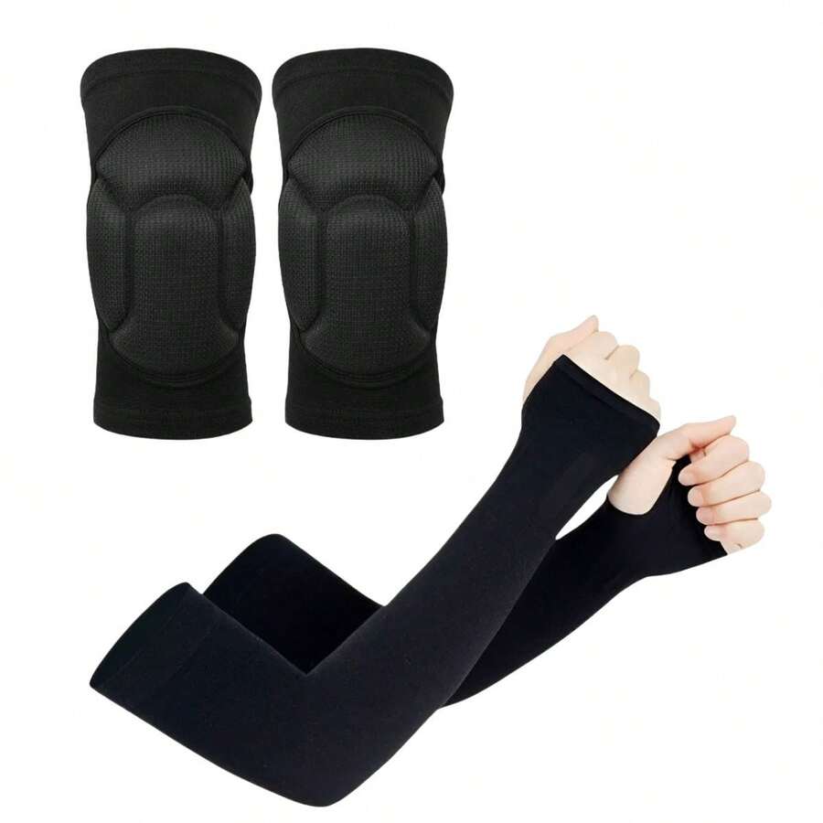 UV50+ Protection Cuff Kit Long Sleeve + Anti-Impact Knee Pad Volleyball Futsal Handball Unisex Pairs - màu đen - Xem 1