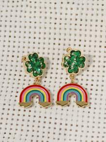 1 par de aretes de tachuela con forma de arcoíris, artísticos y lindos, aptos para que las mujeres los usen en festivales
