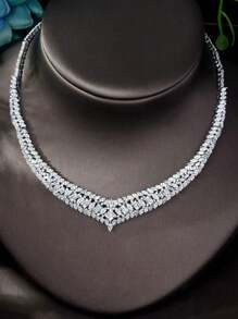 1 Set High-End Dazzling Necklace Earrings Cubic Geometric Set Necklace Earrings Bracelet Zirconia Suitable For Party Evening Party Gift Bridal Hostess Dress Accessories