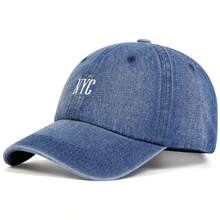 1pc Men's NYC Embroidered Denim Baseball Cap, Street Fashion Casual Hat For Travelling, Spring And Autumn
