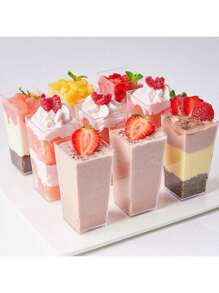 50/40/30/20/10pcs Set Mini Square Transparent Dessert Cups, Food Container Suitable For Party, Yogurt, Frozen Dessert, Cheesecake, Pudding, Jelly And Appetizers