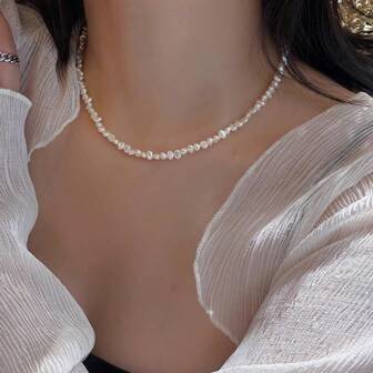 1 pezzo Collana in argento sterling 925 di design nuovo, con perla d'acqua dolce coltivata barocca personalizzata da 4-5 mm, regalo ideale per la fidanzata