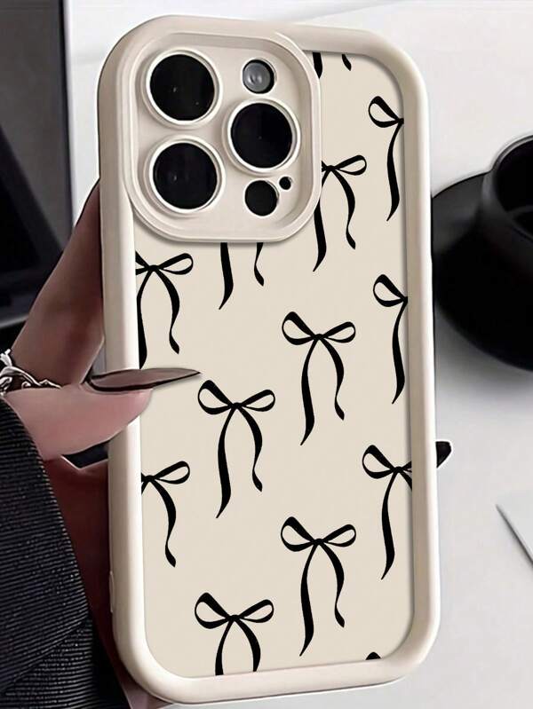 Bow-Knot Bowknot Concave Black Painted Phone Case, Compatible With IPhone 16/15/XR/16 Pro Max/7p 8p/P12 Pro Max/P13 Pro Max/P14 Pro Max/P13/P14/P11/P12/P14, XS/S/XS Max/7 8 GES2, Cute & Fashionable Thick Protective Cover Waterproof Shockproof Anti-Fall Scratch Resistant