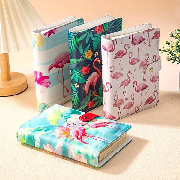 1pc Flamingo Themed Faux Leather Notebook - Fashionable White & Pink Flamingo, For Business & Personal, Loose-Leaf Design, No Pen Included School Supplies,Back To School