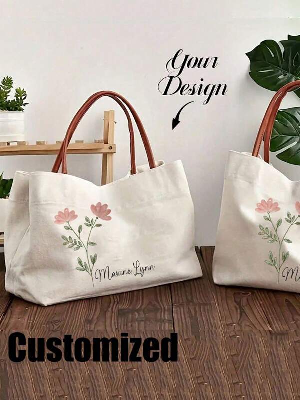 Custom Bridesmaid & Beach Tote - Personalized Canvas Handbag With Name, Perfect For Weddings, Bridal Parties & Travel - Ivory, Perfect Holiday Personalized Gift For Halloween/Christmas/Thanksgiving Day/New Year Valentine's Day Bags Ladies, School Supplies, Back To School, School Gift, For Office, For School, For Classroom, For Teacher Gifts, For University, For Colleague, Urban Chill