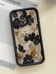 1 件黑色和金色花朵图案加厚保护壳带相机孔设计，兼容 11 Pro Max/12 Pro Max/13 Pro Max/14 Pro Max/15 Pro Max/16 Plus/16 Pro Max、16E、Galaxy A55/A15/S24 Ultra/S25 Ultra、Redmi、OPPO/Realme、VIVO、Infinix、Honor、MOTO、OnePlus 防水防震防摔防刮