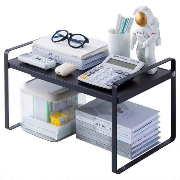 Organiseur Placard Extensible en Métal Étagères à Épices pour Rangement Cuisine Economiser d'espace 36-60*21*18cm Noir/Blanc