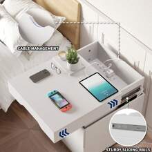 Furniwell Nightstand With Charging Station, Side Table With LED Lights, Bedside Table With Plug Outlets, 2 USB Ports, Bedside Tables With 2 Drawers And Top Storage Space, 20 RGB Colors Lighting