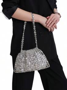 1 pièce Sac à dos en métal fait main avec perles, design élégant pour femmes. Sac à bandoulière mode ajouré, sac à main de soirée. Convient pour le mariage, la fête, le festival, les sorties et la tenue quotidienne