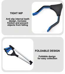 32" Extra-Long Foldable Reacher Grabber Tool - Anti-Slip Magnetic Tip & 360° Rotating Jaw Lightweight Handy Trash Claw Grabber For Orchard, Seniors, Home & Commercial Cleaning - Collapsible Design For Easy Storage (Blue)
