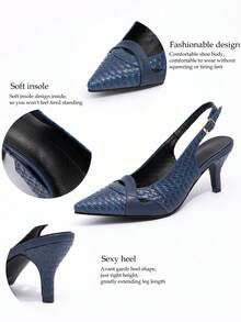 法式时尚优雅细高跟鞋，交叉绑带尖头派对女式高跟鞋，海军蓝，优雅，女士浅口鞋，优雅，猫跟鞋 - 藍色 - 查看 10