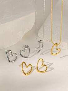 1PC- Stylish And Fresh Personalized Stainless Steel Gold And Silver Hollow Arc Love Pendant Bone Chain Necklace, Holiday Birthday Gift, Daily Wear, Excluding Box