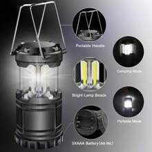 Zusammenklappbare tragbare LED Camping Laterne leicht und wasserdicht, batteriebetriebene Beleuchtung, dimmbare Helligkeit LED Taschenlampe Überlebens-Set für Zuhause, Notfälle, Stromausfälle, Wandern, Hurrikane