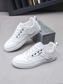 男士时尚休闲运动鞋滑板鞋帆布鞋学生鞋透气防滑 - 白色 - 查看 4