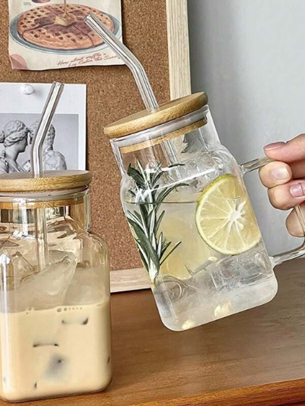 1 pièce - Tasse en verre carrée, tasse à paille grande capacité, couvercle de tasse carrée haute, tasse à thé d'été en verre, tasse à boire pour adultes et filles, design de produit de mariage, cadeau pour un usage quotidien, jolie tasse en verre flottante, tasse à lumière flottante, design de cadeau, contenant à boisson tasse à thé contemporaine, choix pour un cadeau. Rentrée des classes
