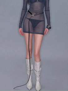 女士加长腰带孔眼朋克风格百搭适合Y2K时尚镂空腰带细腰带柔性腰带索环孔眼腰带 - 彩色 - 查看 9