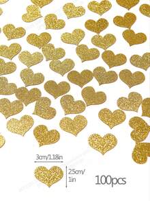 100pcs Gold Heart Glitter Paper Confetti, Wedding Party Decorations - Gold - View 2