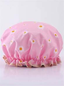 1pc Waterproof Double-Layer Floral Shower Cap Back To School