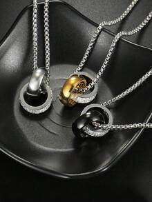 1件嘻哈风格双环吊坠项链，男士奢华水钻不锈钢项链，适合派对和日常佩戴 - 雙環吊墜項鍊 - 查看 8