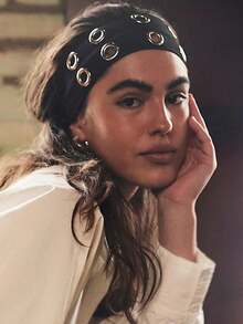 1 pieza Diadema elástica hueca de tela con ojales metálicos de estilo punk personalizada para mujer, accesorio de cabello casual y deportivo para otoño e invierno, accesorio de cabello para mujer para atuendos de vacaciones - Multicolor - Ver 5