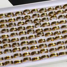 20pcs/pack Fashionable Stainless Steel Gold Silver Black Striped Ring, Suitable For Men's Daily Wear, Party, Gifts, Accessory
