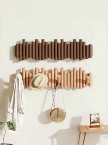 1 Pc Cylindrical Piano Key-Shaped Solid Wood Coat And Hat Rack, Wooden Decorative Hook Wall-Mounted Hook, Wall And Door Rear Hook Foldable Door Rear Hook, Bedroom Nail-Free Storage Rack Coat And Hat Hook, For Storing Keys, Hats, Clothes, Chains And Accessories, Suitable For Decorating The Entrance And Foyer, Behind The Door, Bedroom And Living Room Walls