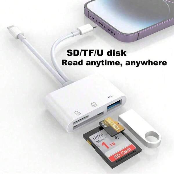 1pc Dual Slot SD Card Reader, Compatible With SD And TF Cards, Supports Camera Viewer, Portable Micro SD Reader, Plug And Play For Apple 16 Pro Max/16 Pro/16 Plus/16/15/14/13/12/11, Laptops, And More