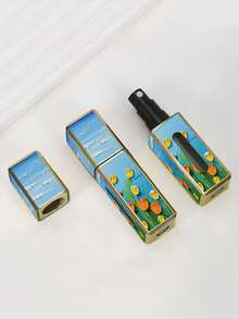 1/4 件花卉油画图案香水喷雾瓶，可重复使用多面图案方底装香水瓶，迷你化妆品瓶，香水，纯露包装工具，多种颜色可供选择，送给家人和朋友的生日礼物，节日礼物，便携式旅行 5ml - 彩色 - 查看 4