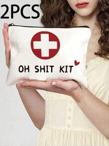 2Pcs Unscented Canvas "OH KIT" Emergency Travel Toiletry Bag, Unisex, For Medications And Essentials Makeup Bag School Supplies Travel Essentials Make Up Bag Holiday Essentials Cosmetic Bag Makeup Bags Makeup Pouch Makeup Organizer Holiday Winter Women Gifts For Women Make Up Organizer Makeup Storagevacation Summer Back To School School Stuff Bag For School Travel Bag For Women Makeup Bag For Travel