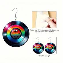 2D Flat Colored Guitar & Vinyl Record Music Festival Earrings - Boho Style 2D Flat Acrylic Cartoon Pendant With Zinc Alloy Hook, Lightweight And Durable Jewelry, Suitable For Concerts, Festivals, Casual Outfits - Perfect Gift For Music Lovers