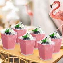 5/50 件 5 盎司甜点杯带勺子，提拉米苏杯射击甜点杯透明塑料冻糕杯圆形开胃菜杯水果、布丁、慕斯、冰淇淋、派对、婚礼、情人节新年（额外 5 把勺子）