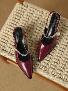 Giày công sở nữ mùa hè 2026 mới, đa năng, thời trang dự tiệc, sandal mũi nhọn màu nâu trơn, giày cao gót kiểu La Mã thanh lịch tối giản chất lượng cao, phù hợp với quần ống rộng và váy. - Màu Đỏ Sâu - Xem 2