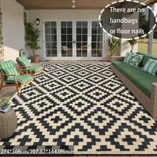 Reversible Mats, Plastic Straw Rug, Modern Area Rug, Large Floor Mat And Rug For Outdoors, RV, Patio, Backyard, Deck, Picnic, Beach, Trailer, Camping, Black & Cream, 9' X 12'