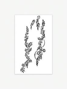 1 件时尚简约指甲花树叶、花朵和藤蔓手部艺术临时纹身，更安全，可持续 7-14 天 - 黑色 - 查看 6