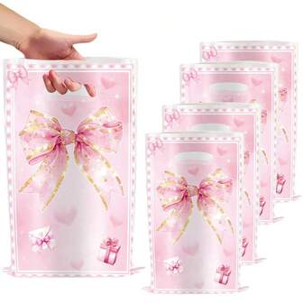 10/30 Piezas Bolsas de regalo con asa y lazo rosa, perfectas como bolsas de regalo para acompañar bodas, fiestas de cumpleaños, San Valentín, Navidad y compras en el centro comercial
