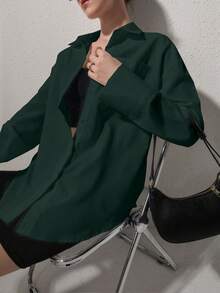 QIANZHIDU Camisa de mujer Elva de unicolor, de manga larga, holgada, para entrevistas de trabajo, ir a la oficina y uso casual minimalista. Adecuada para volver al colegio, graduación, oficina, primavera, verano y otoño. Simple y elegante, apropiada para primavera, verano y otoño. Camisa holgada, ropa de mujer para primavera, verano y otoño. Vestimenta elegante para mujer. Atuendo para el Día de San Valentín y Año Nuevo.