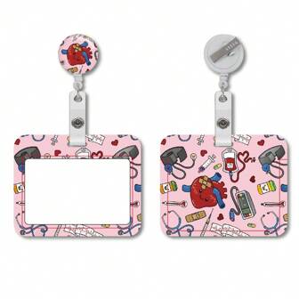 1 Protective Case Suitable For Healthcare Workers, Used For ID Badges And Keys, With White ID Clip, Detachable Badge Lanyard, And Card Protective Case With Badge Scroll, School Supplies, Back To School