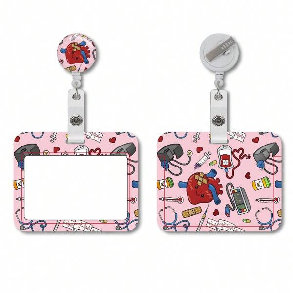1 estojo protetor adequado para profissionais de saúde, usado para crachás e chaves, com clipe de identificação branco, cordão de crachá removível e estojo protetor para cartão com rolo de crachá, material escolar, volta às aulas