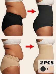 2 件套加大码曲线高腰收腹塑身短裤，无缝腰部塑身裤，适合夏季