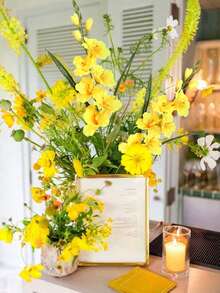 1 件丝绸人造花，水仙花、剑兰、长茎兰花假石斛、木兰，适用于家庭客厅、婚礼桌、办公室、户外花园、墙壁装饰、浪漫主题、春夏季节、母亲节礼物、生日