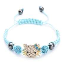 Sanrio [Autorisiert] Sanrio Hello Kitty Katzen Kopf Weiche Keramik Murmeln Strass Kugel Handgewebtes Shambhala Armband, Fußkette, bestes Freund Geburtstags Geschenk, Abschlussgeschenk, Schulmaterialien, Einschulung