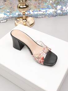 Women's French Style Thick Heeled Open Toe Square Toe Roman Sandals, Fashionable Outdoor Wear Non-Slip Rubber Sole, Delicate High Heels, Unique Design Elevated Feeling